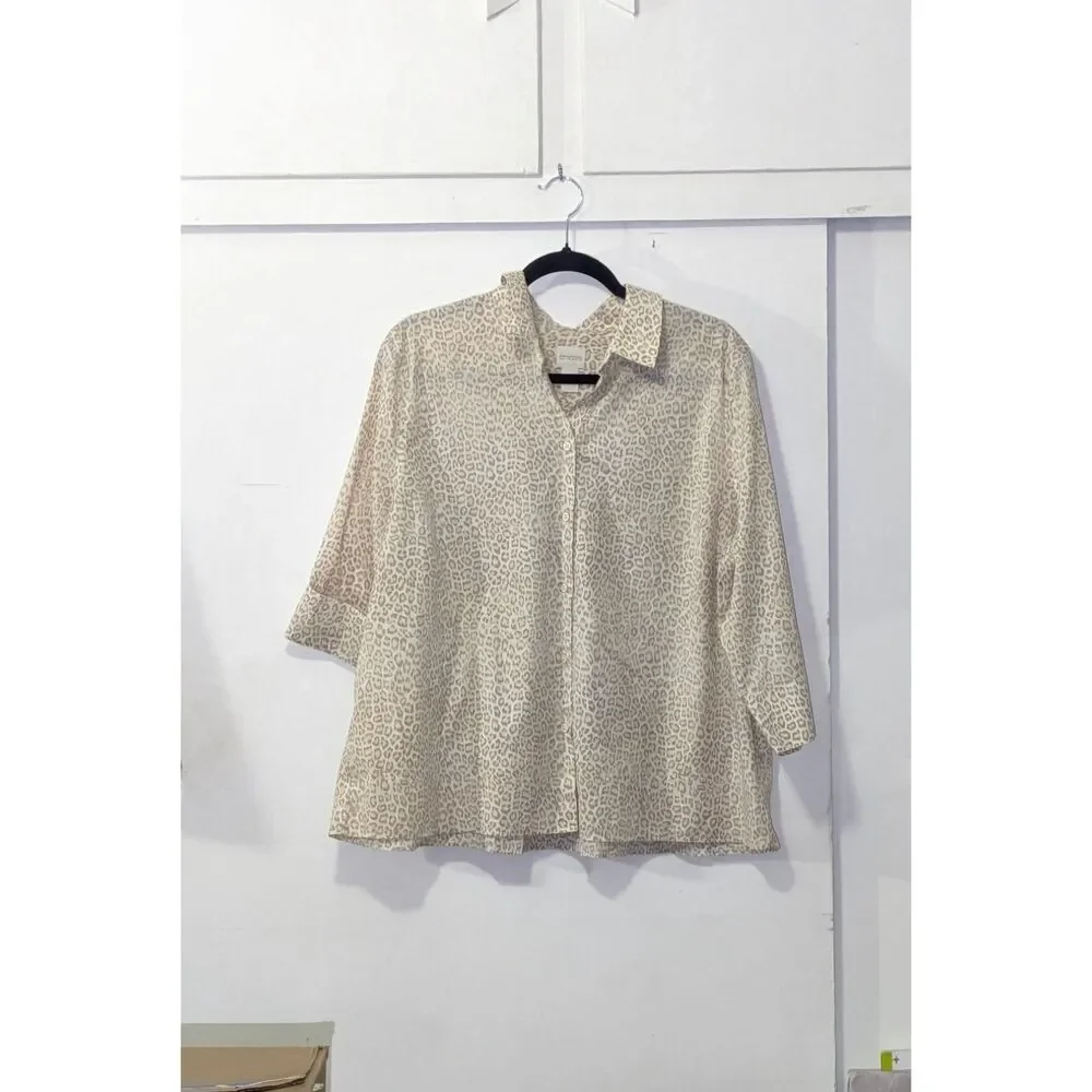Chico's leopard print no iron collared button up XL - Picture 2 of 8